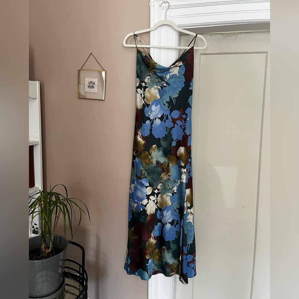 Blue Green Sleeveless Cowl Neck Dress